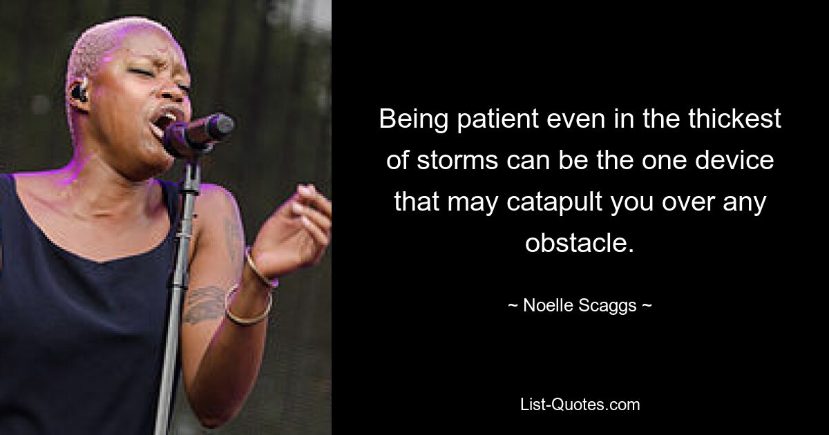 Being patient even in the thickest of storms can be the one device that may catapult you over any obstacle. — © Noelle Scaggs