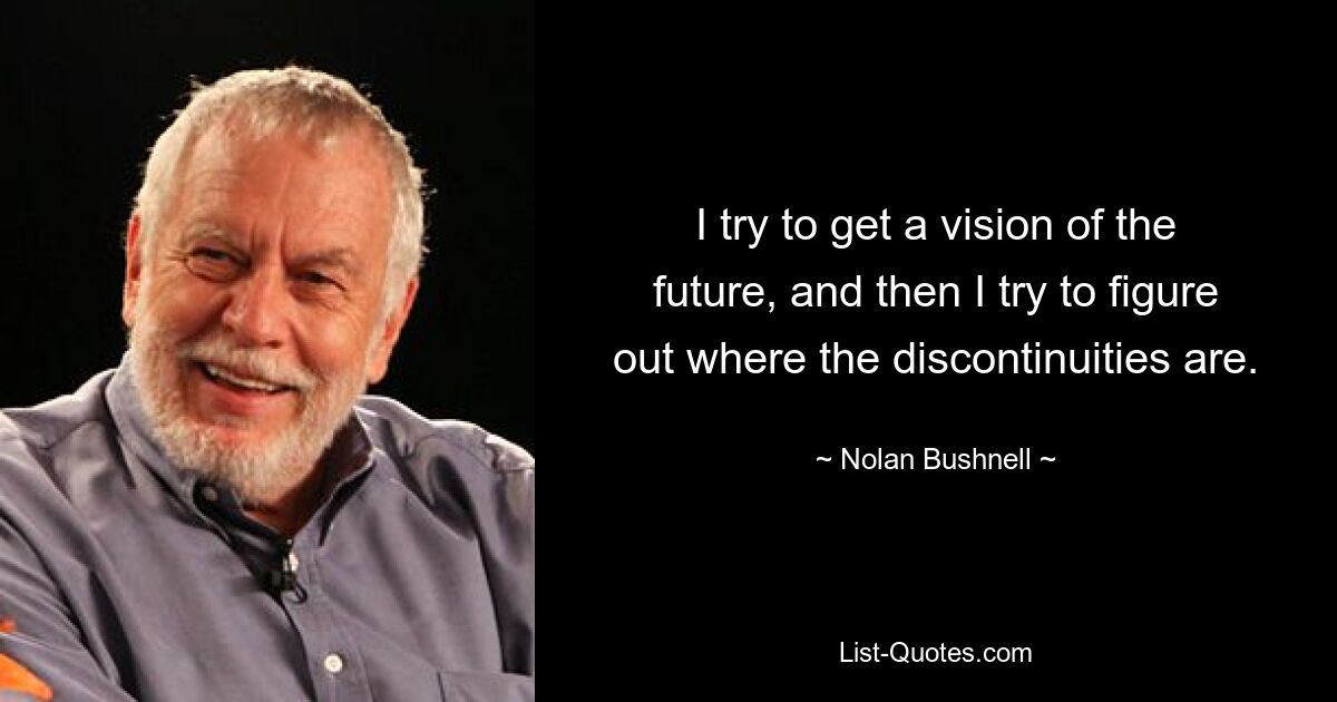 I try to get a vision of the future, and then I try to figure out where the discontinuities are. — © Nolan Bushnell