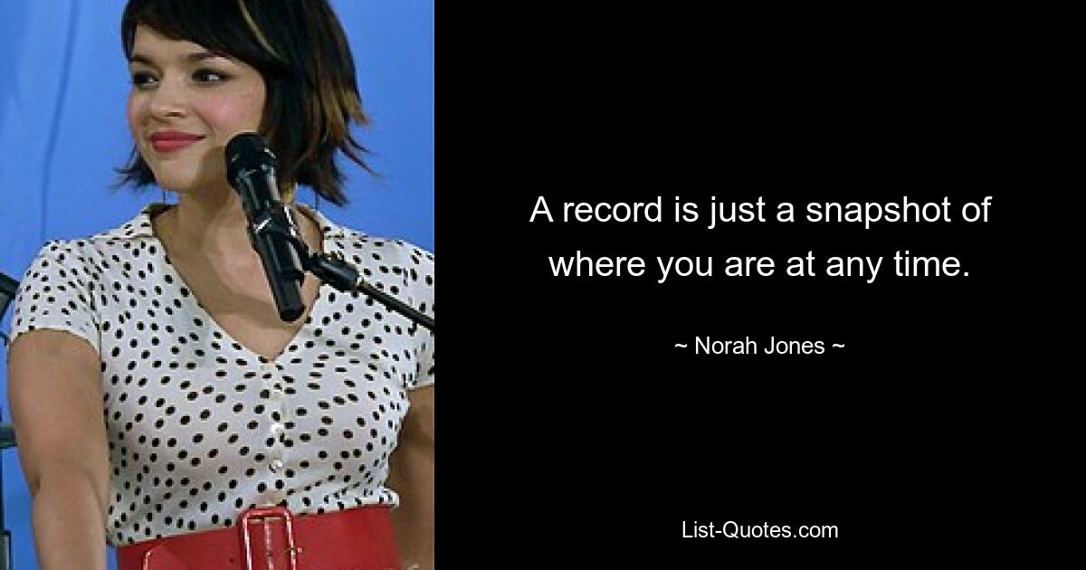 A record is just a snapshot of where you are at any time. — © Norah Jones