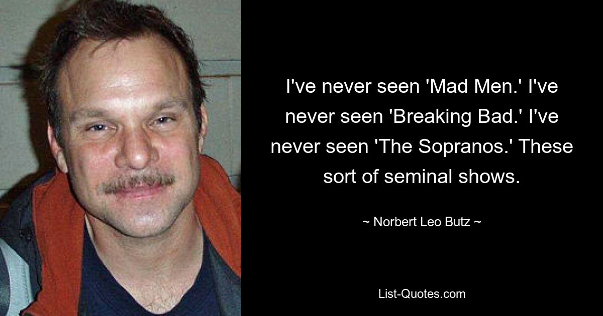 I've never seen 'Mad Men.' I've never seen 'Breaking Bad.' I've never seen 'The Sopranos.' These sort of seminal shows. — © Norbert Leo Butz