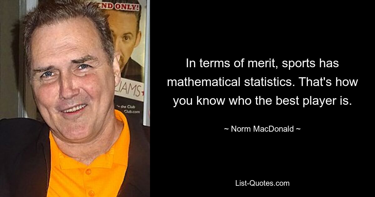 In terms of merit, sports has mathematical statistics. That's how you know who the best player is. — © Norm MacDonald