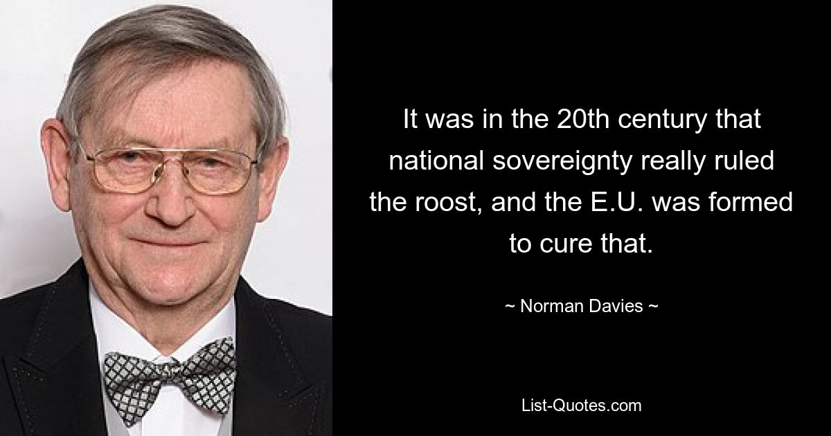 It was in the 20th century that national sovereignty really ruled the roost, and the E.U. was formed to cure that. — © Norman Davies