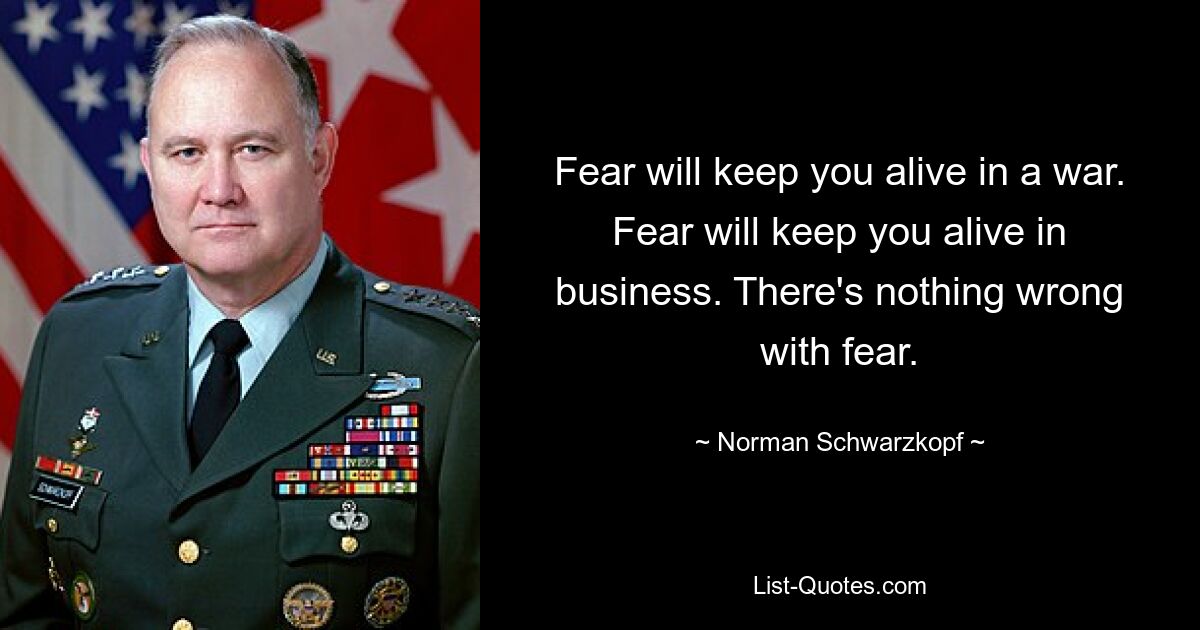 Fear will keep you alive in a war. Fear will keep you alive in business. There's nothing wrong with fear. — © Norman Schwarzkopf