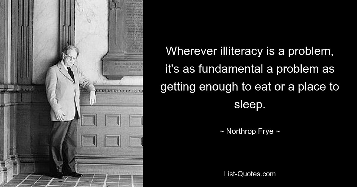 Wherever illiteracy is a problem, it's as fundamental a problem as getting enough to eat or a place to sleep. — © Northrop Frye