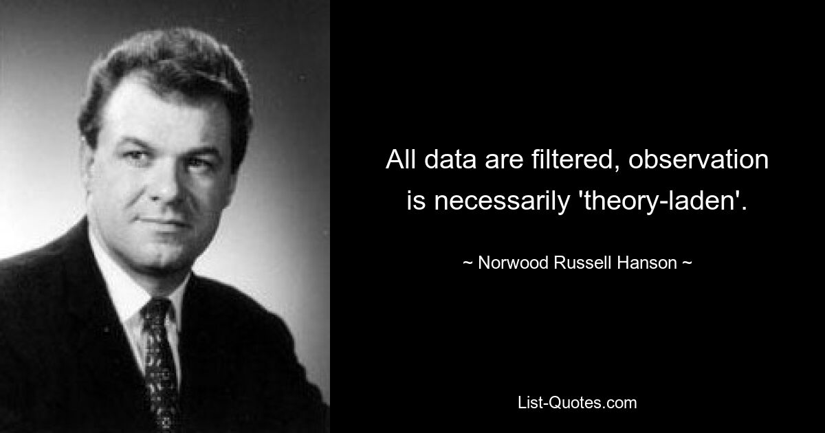 All data are filtered, observation is necessarily 'theory-laden'. — © Norwood Russell Hanson