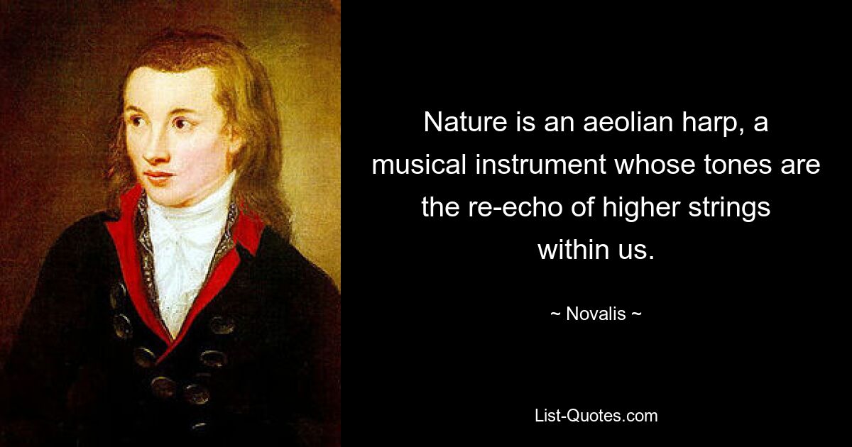 Nature is an aeolian harp, a musical instrument whose tones are the re-echo of higher strings within us. — © Novalis