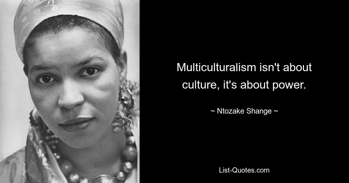 Multiculturalism isn't about culture, it's about power. — © Ntozake Shange