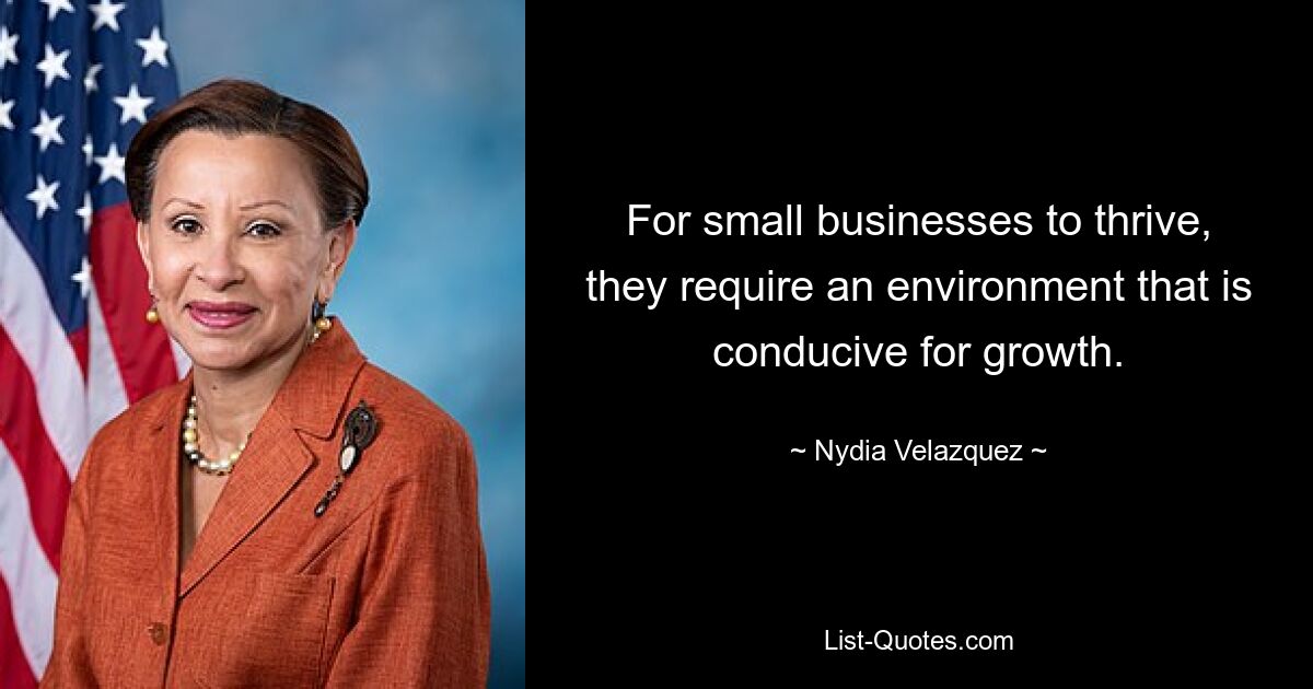 For small businesses to thrive, they require an environment that is conducive for growth. — © Nydia Velazquez