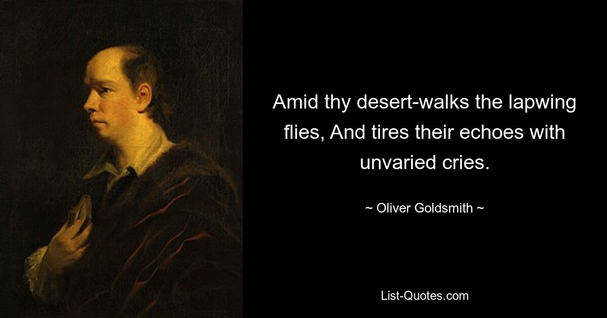 Amid thy desert-walks the lapwing flies, And tires their echoes with unvaried cries. — © Oliver Goldsmith