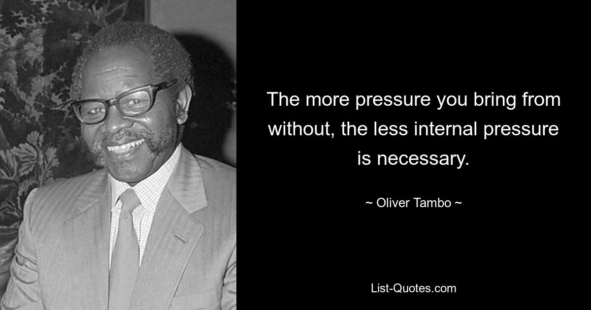 The more pressure you bring from without, the less internal pressure is necessary. — © Oliver Tambo