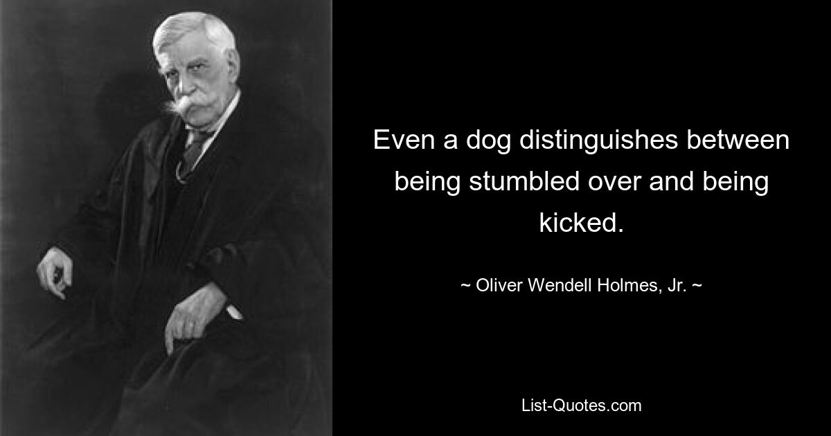 Even a dog distinguishes between being stumbled over and being kicked. — © Oliver Wendell Holmes, Jr.