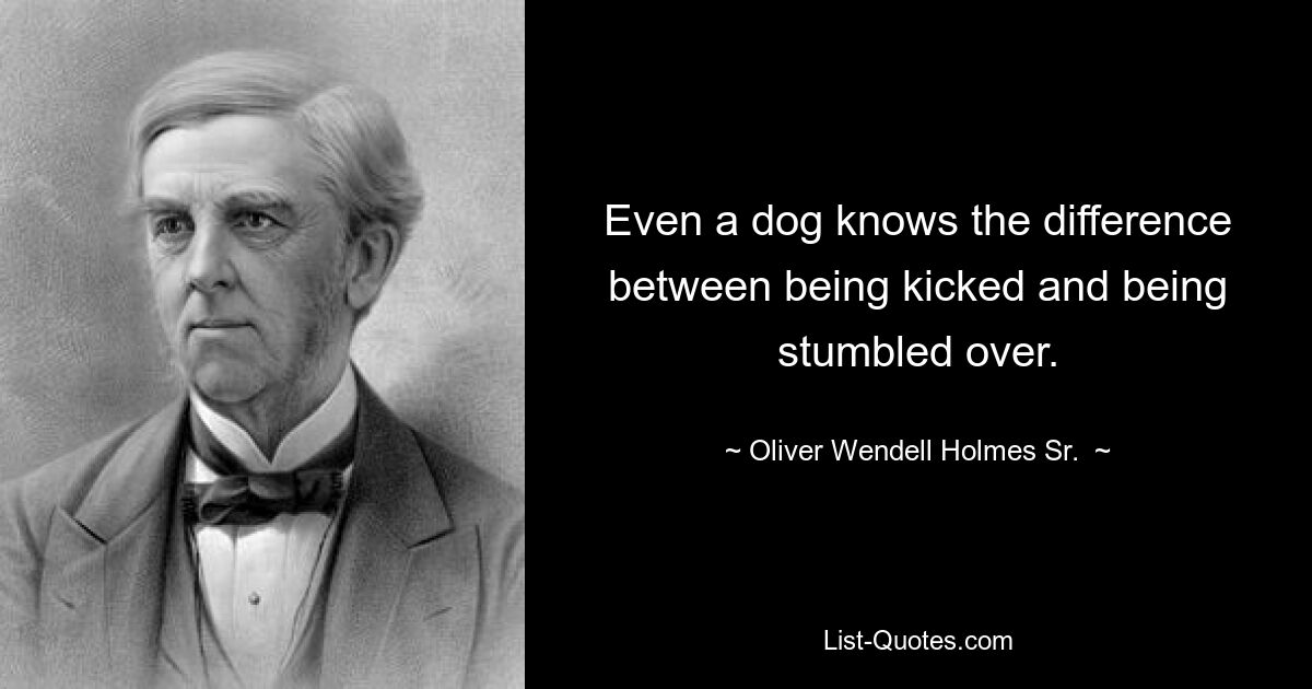 Even a dog knows the difference between being kicked and being stumbled over. — © Oliver Wendell Holmes Sr. 