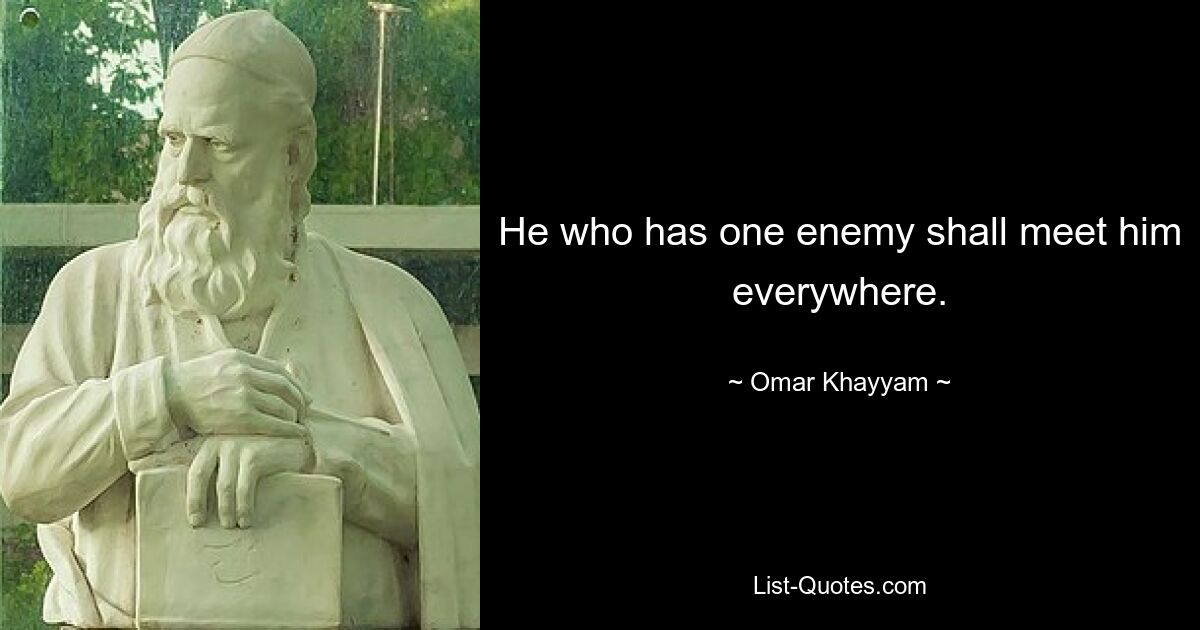 He who has one enemy shall meet him everywhere. — © Omar Khayyam