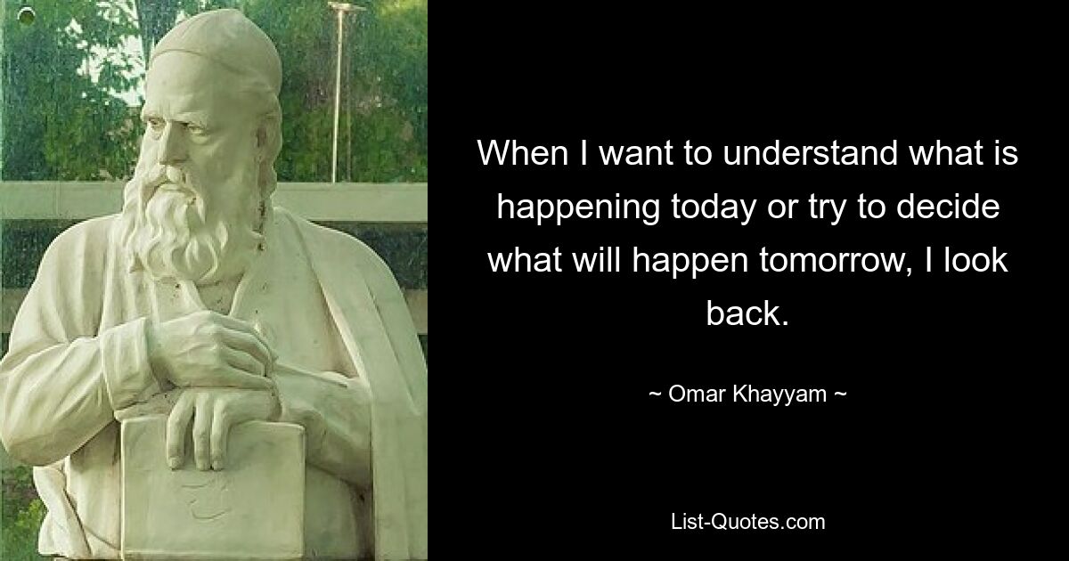 When I want to understand what is happening today or try to decide what will happen tomorrow, I look back. — © Omar Khayyam