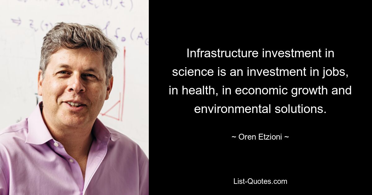 Infrastructure investment in science is an investment in jobs, in health, in economic growth and environmental solutions. — © Oren Etzioni