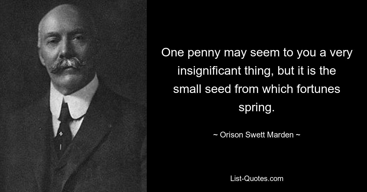 One penny may seem to you a very insignificant thing, but it is the small seed from which fortunes spring. — © Orison Swett Marden