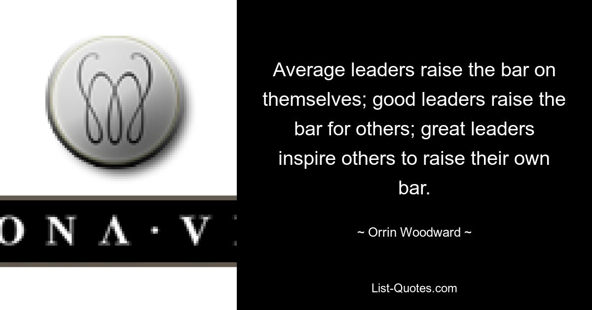 Average leaders raise the bar on themselves; good leaders raise the bar for others; great leaders inspire others to raise their own bar. — © Orrin Woodward