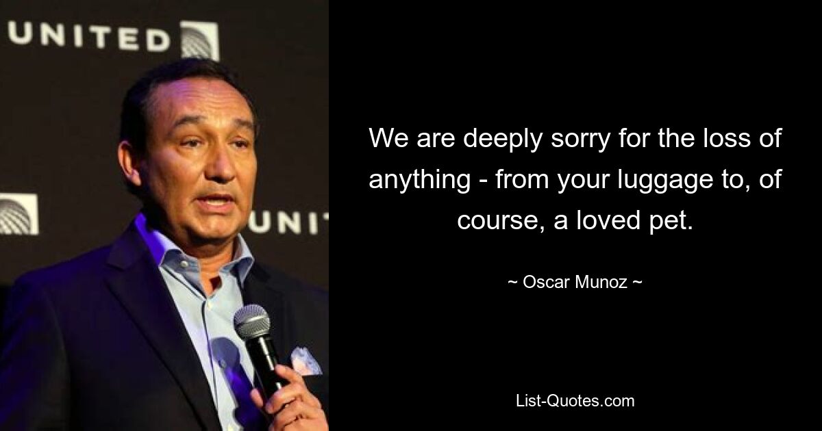 We are deeply sorry for the loss of anything - from your luggage to, of course, a loved pet. — © Oscar Munoz