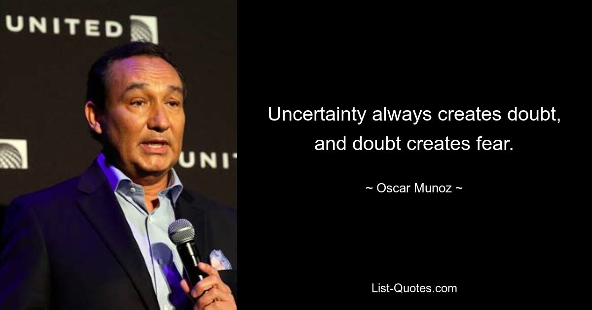 Uncertainty always creates doubt, and doubt creates fear. — © Oscar Munoz