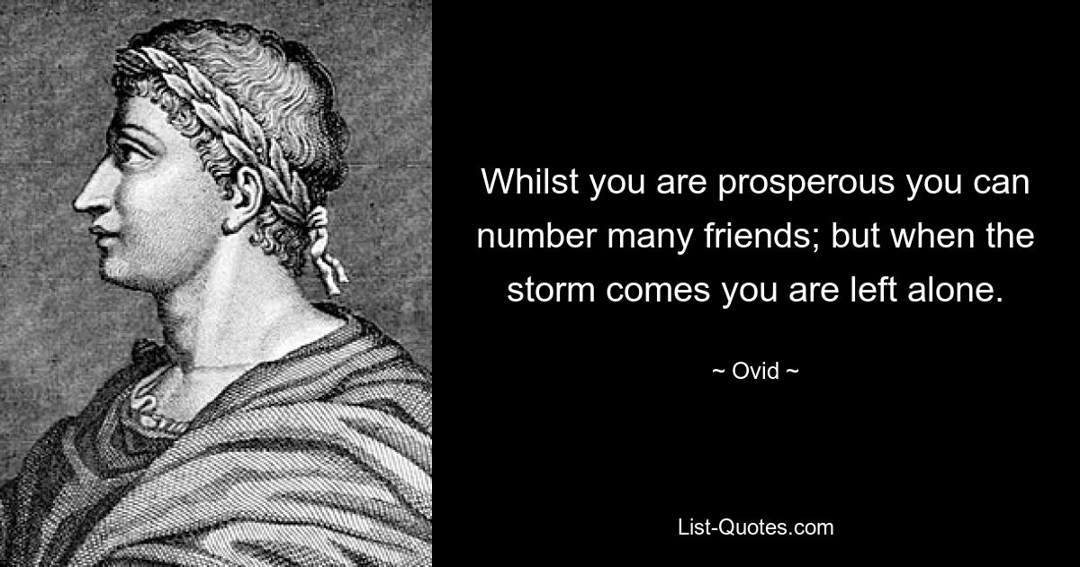 Whilst you are prosperous you can number many friends; but when the storm comes you are left alone. — © Ovid