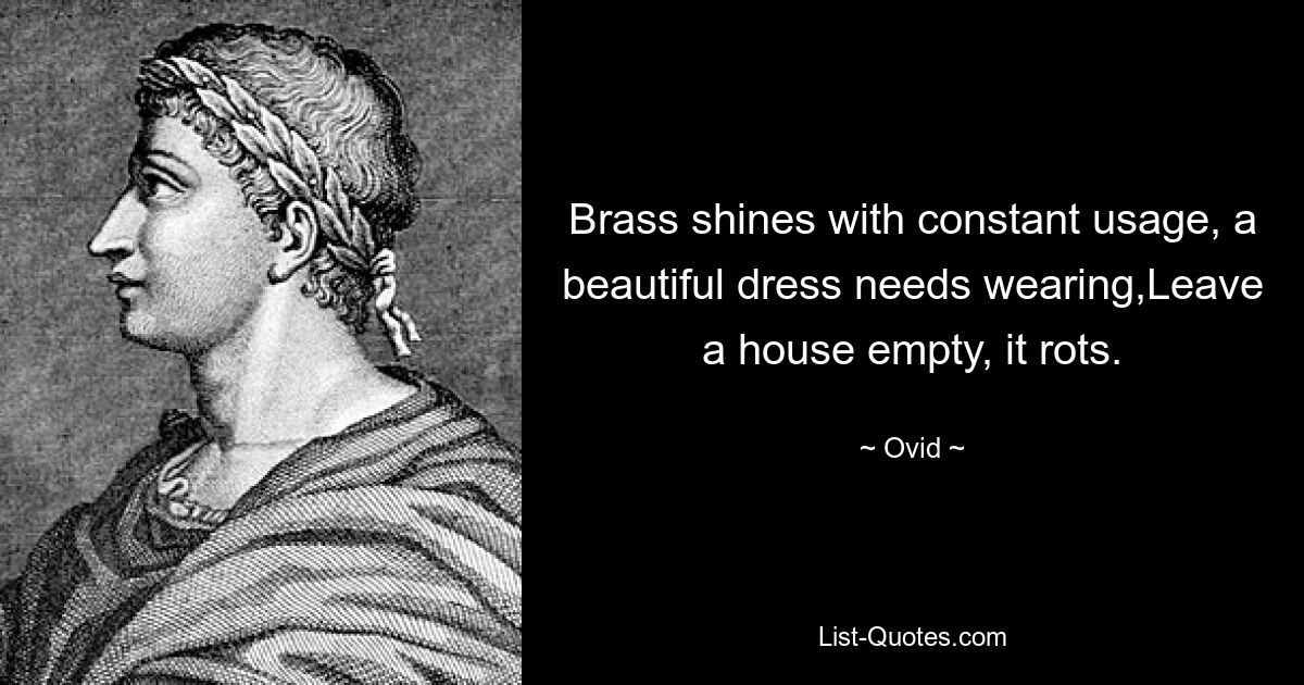 Brass shines with constant usage, a beautiful dress needs wearing,Leave a house empty, it rots. — © Ovid