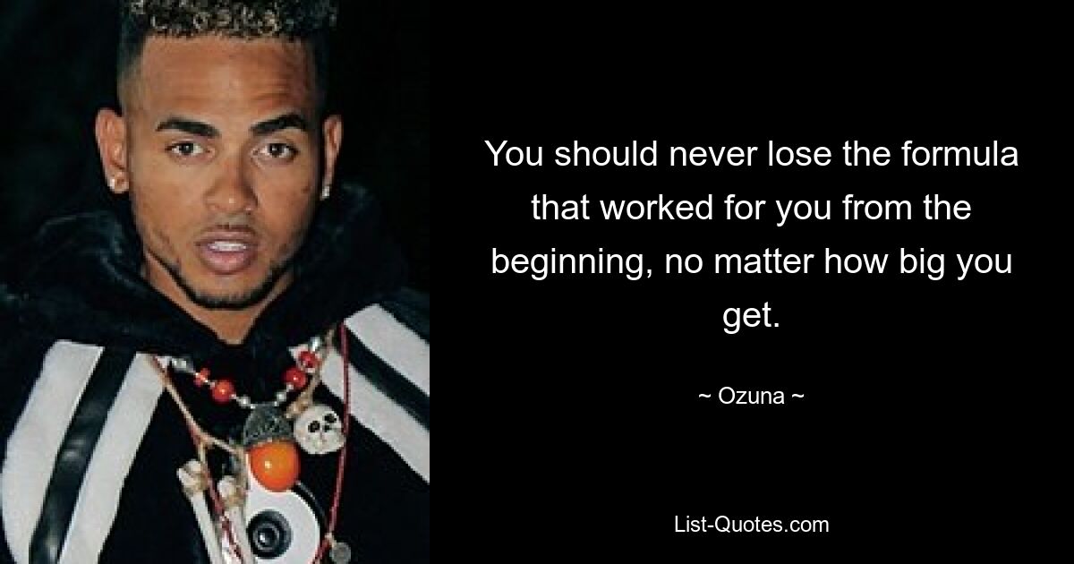 You should never lose the formula that worked for you from the beginning, no matter how big you get. — © Ozuna