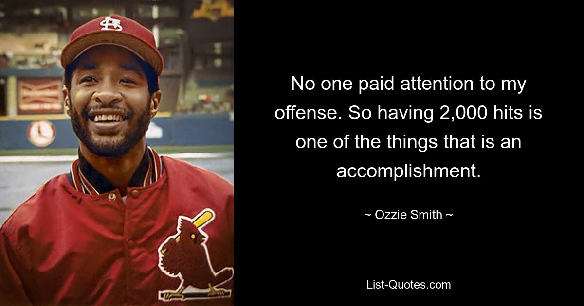 No one paid attention to my offense. So having 2,000 hits is one of the things that is an accomplishment. — © Ozzie Smith