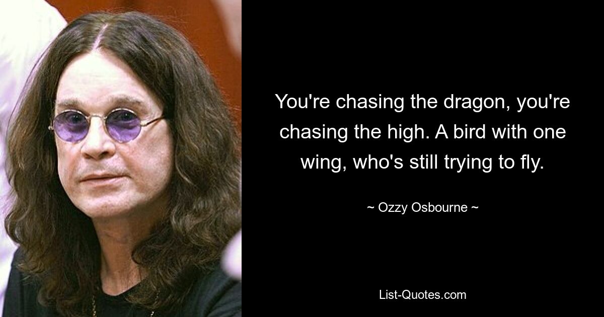 You're chasing the dragon, you're chasing the high. A bird with one wing, who's still trying to fly. — © Ozzy Osbourne