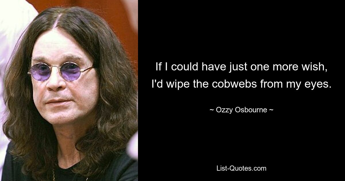 If I could have just one more wish, I'd wipe the cobwebs from my eyes. — © Ozzy Osbourne