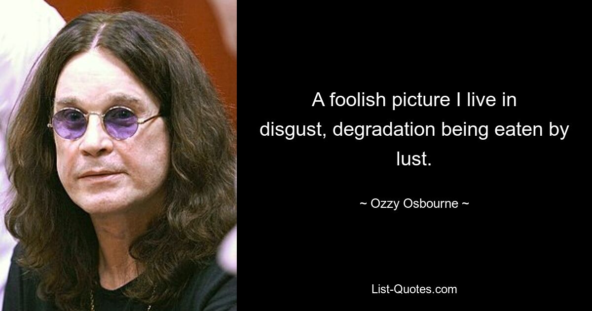 A foolish picture I live in disgust, degradation being eaten by lust. — © Ozzy Osbourne