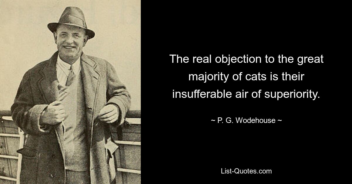 The real objection to the great majority of cats is their insufferable air of superiority. — © P. G. Wodehouse