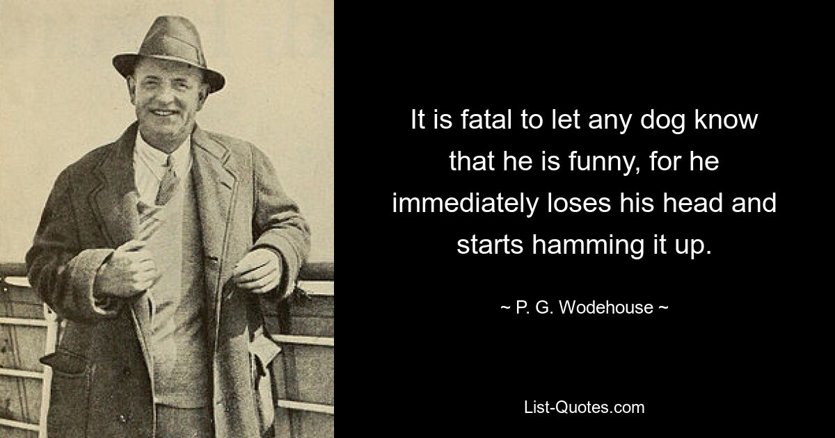 Дать любой собаке понять, что она смешная, губительно, потому что она тут же теряет голову и начинает ее задолбать. — © ПГ Вудхаус