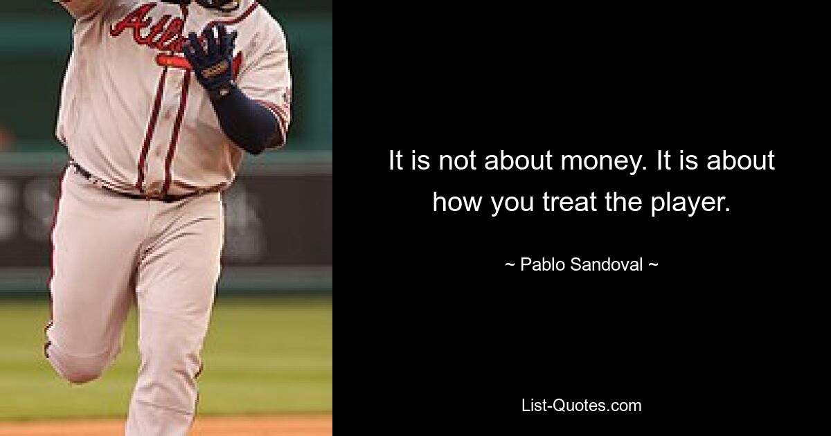 It is not about money. It is about how you treat the player. — © Pablo Sandoval