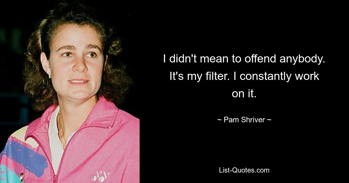 I didn't mean to offend anybody. It's my filter. I constantly work on it. — © Pam Shriver