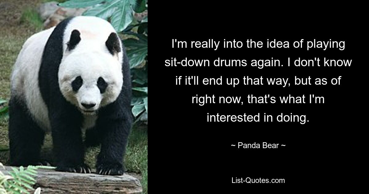 I'm really into the idea of playing sit-down drums again. I don't know if it'll end up that way, but as of right now, that's what I'm interested in doing. — © Panda Bear