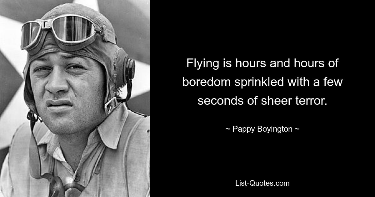 Flying is hours and hours of boredom sprinkled with a few seconds of sheer terror. — © Pappy Boyington