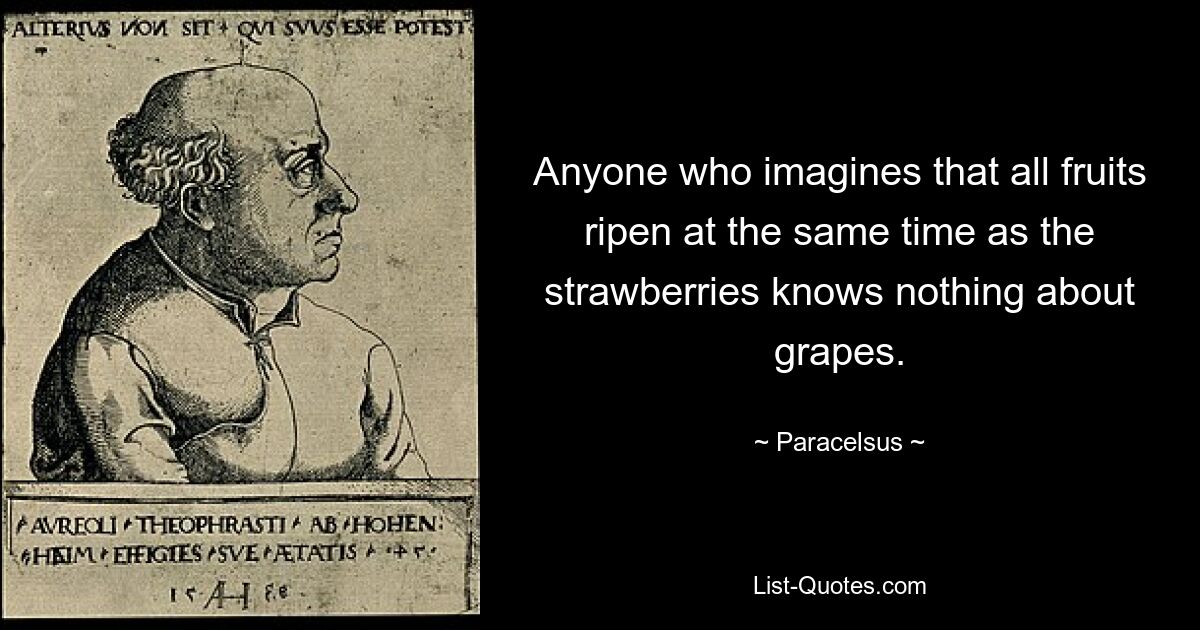 Anyone who imagines that all fruits ripen at the same time as the strawberries knows nothing about grapes. — © Paracelsus