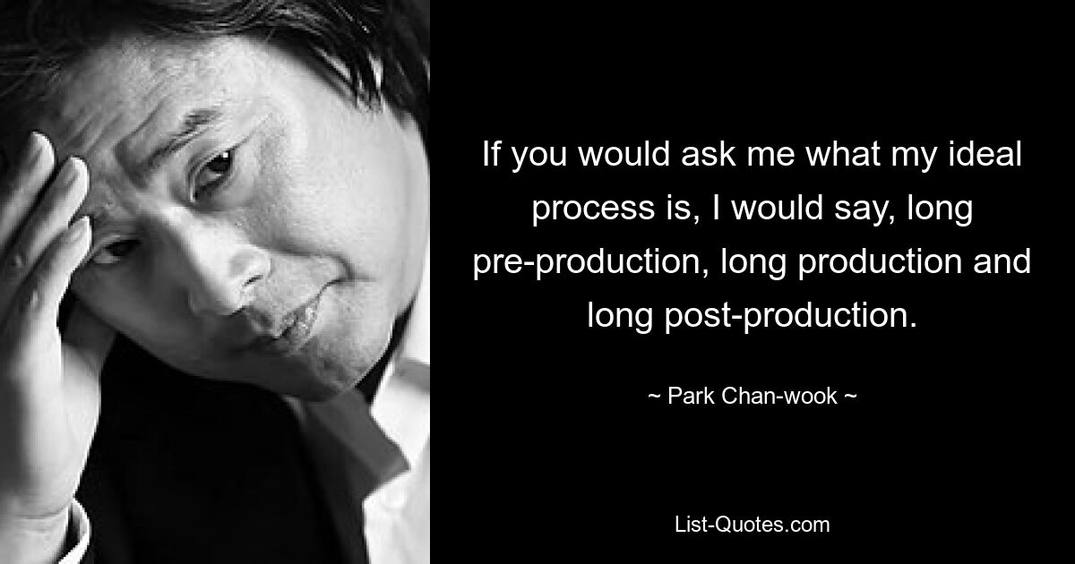 If you would ask me what my ideal process is, I would say, long pre-production, long production and long post-production. — © Park Chan-wook