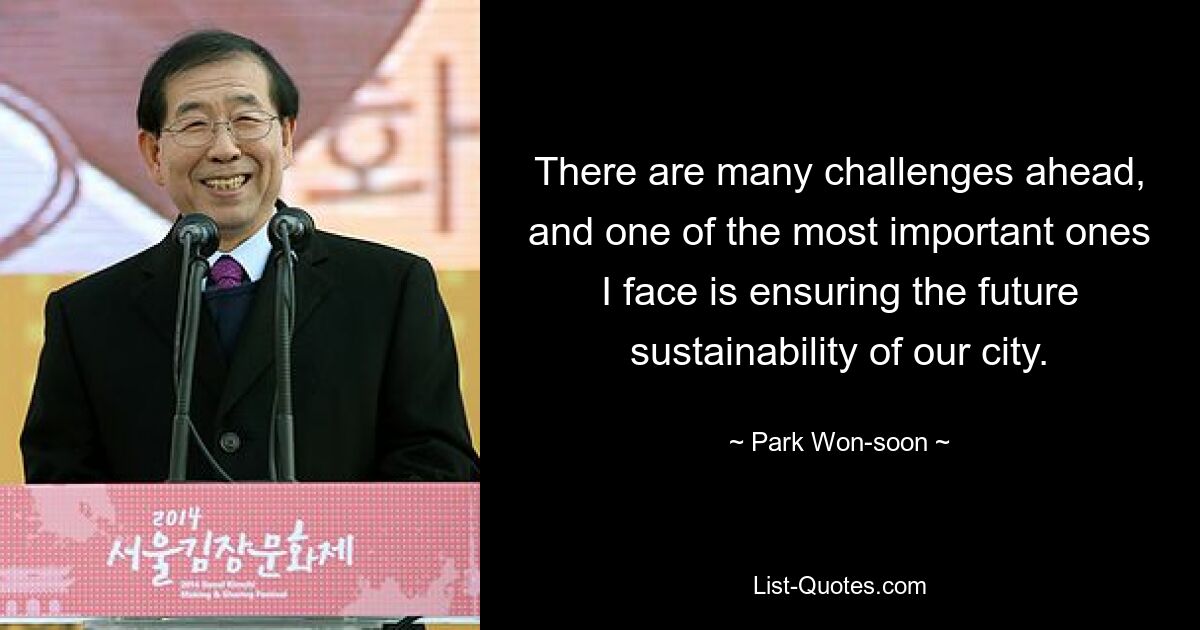 There are many challenges ahead, and one of the most important ones I face is ensuring the future sustainability of our city. — © Park Won-soon