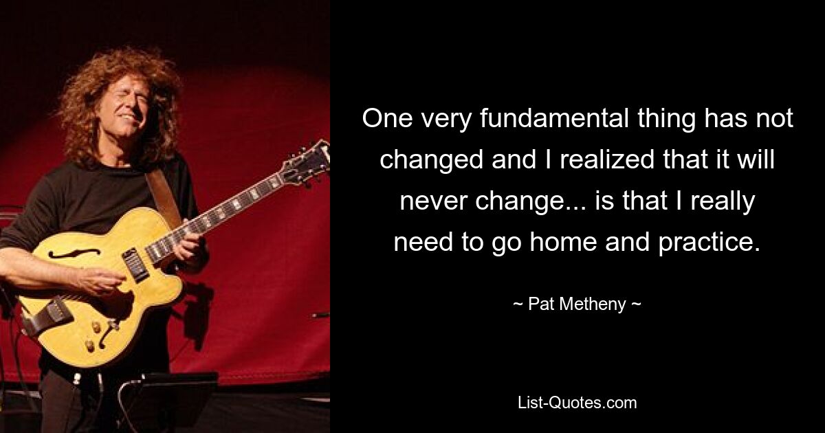 One very fundamental thing has not changed and I realized that it will never change... is that I really need to go home and practice. — © Pat Metheny