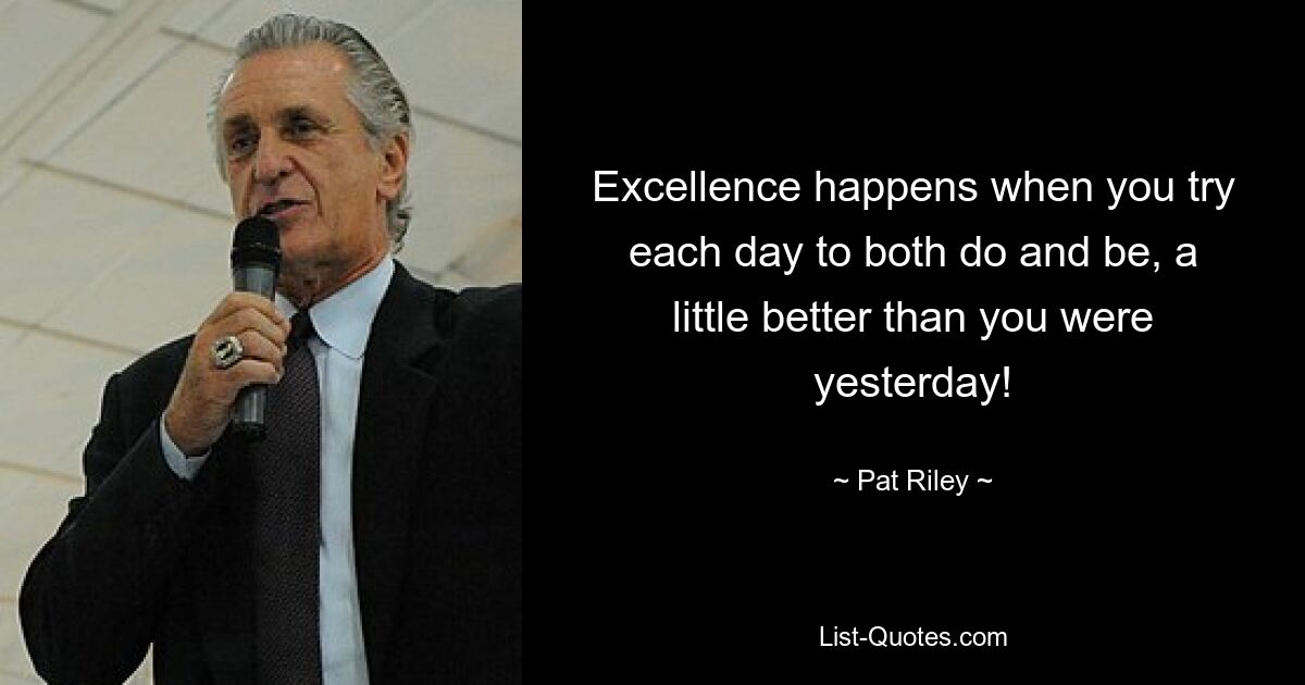 Excellence happens when you try each day to both do and be, a little better than you were yesterday! — © Pat Riley