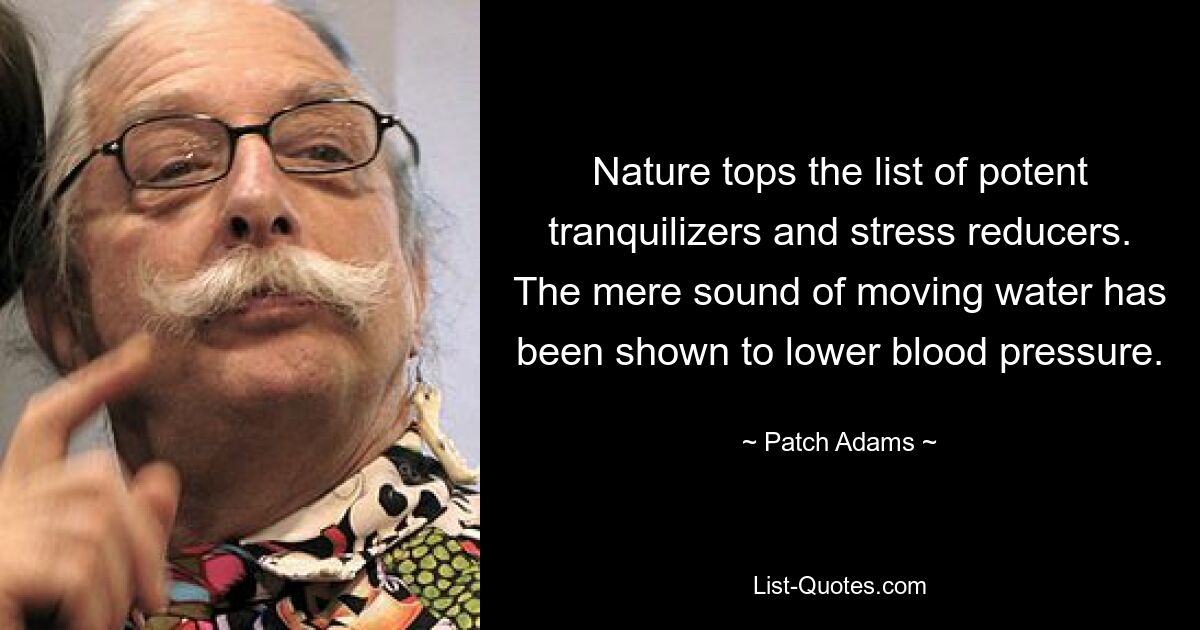 Die Natur steht ganz oben auf der Liste der wirksamen Beruhigungsmittel und Stressreduzierer. Es hat sich gezeigt, dass das bloße Geräusch von fließendem Wasser den Blutdruck senkt. — © Patch Adams