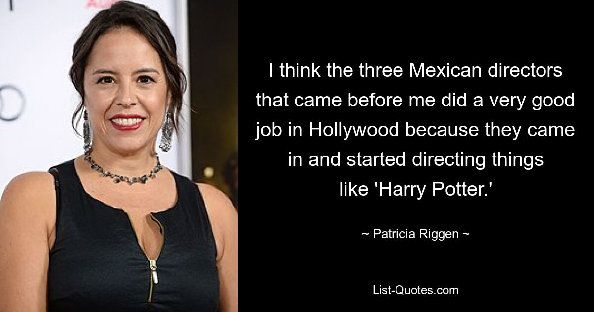 I think the three Mexican directors that came before me did a very good job in Hollywood because they came in and started directing things like 'Harry Potter.' — © Patricia Riggen