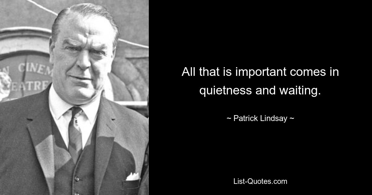 All that is important comes in quietness and waiting. — © Patrick Lindsay