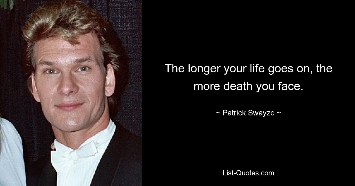 The longer your life goes on, the more death you face. — © Patrick Swayze