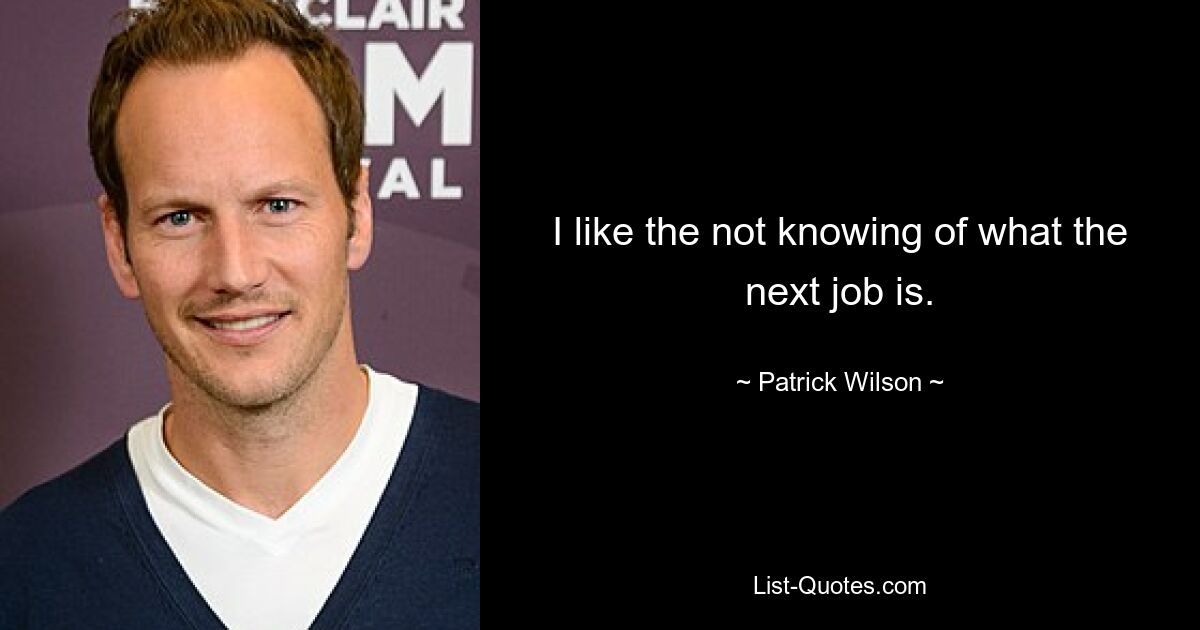 I like the not knowing of what the next job is. — © Patrick Wilson