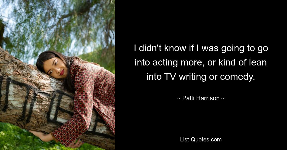 I didn't know if I was going to go into acting more, or kind of lean into TV writing or comedy. — © Patti Harrison