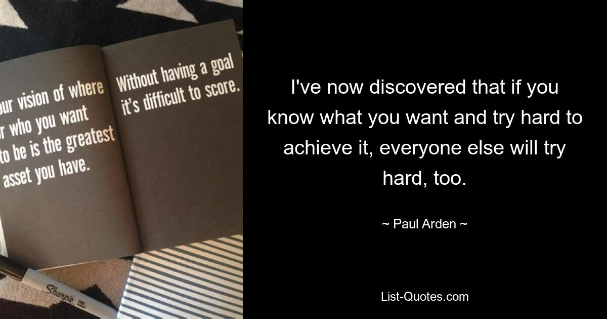 I've now discovered that if you know what you want and try hard to achieve it, everyone else will try hard, too. — © Paul Arden