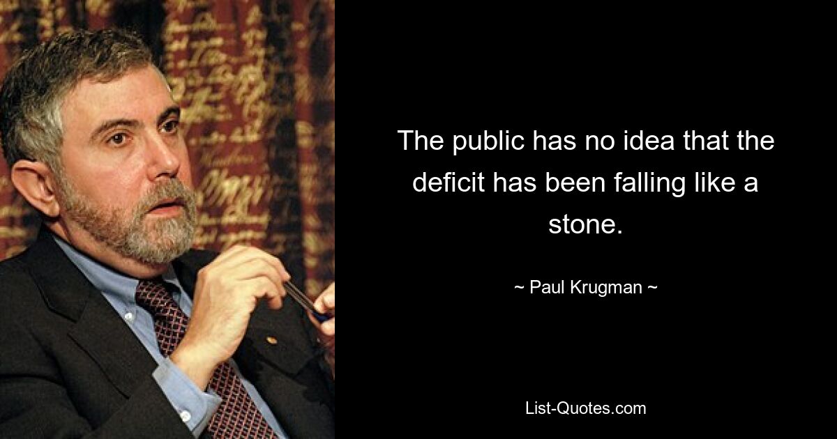 The public has no idea that the deficit has been falling like a stone. — © Paul Krugman