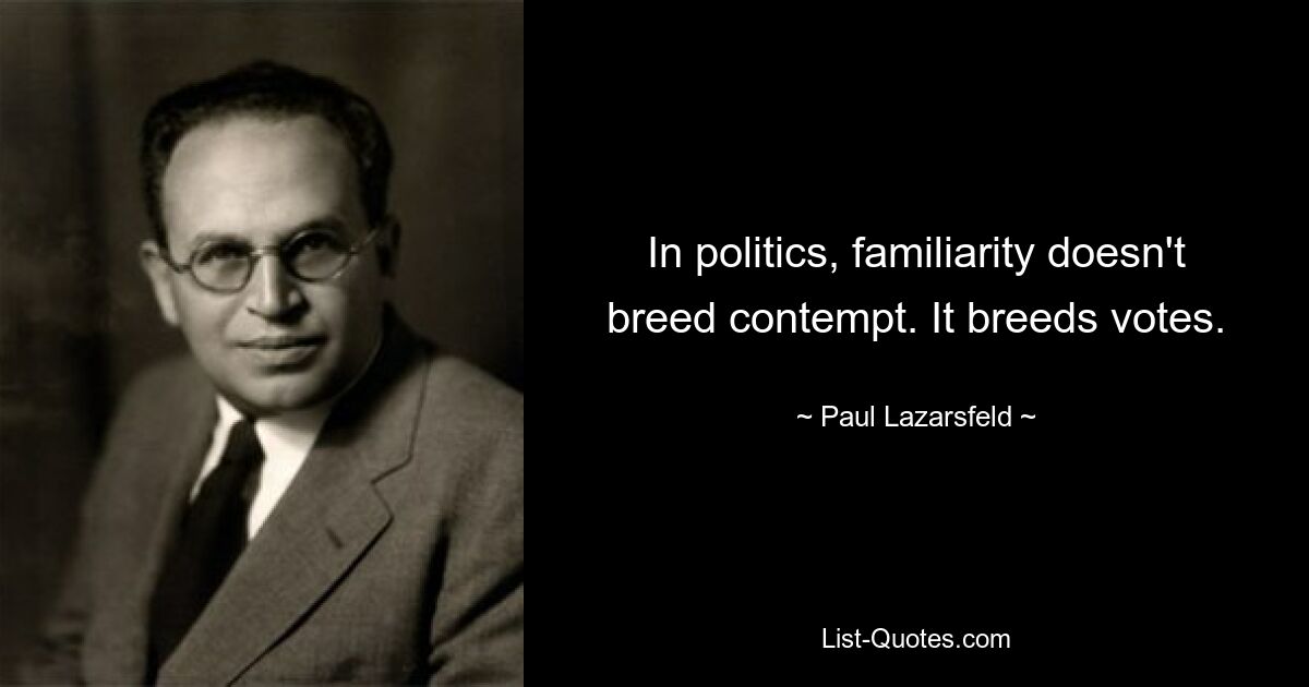В политике фамильярность не порождает презрения. Это порождает голоса. — © Пол Лазарсфельд 